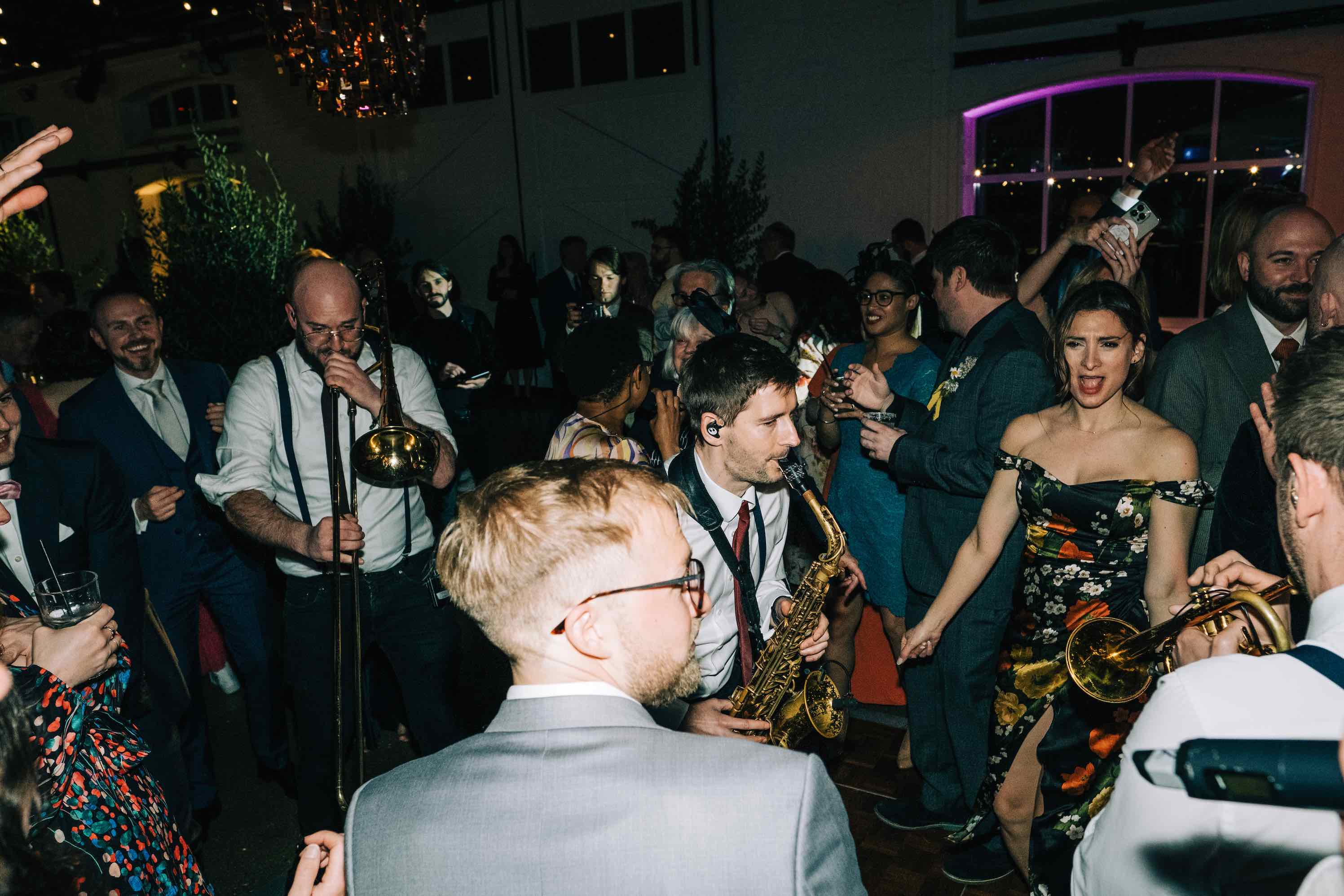 Jo & Justin's wedding - more brass section action on the dancefloor