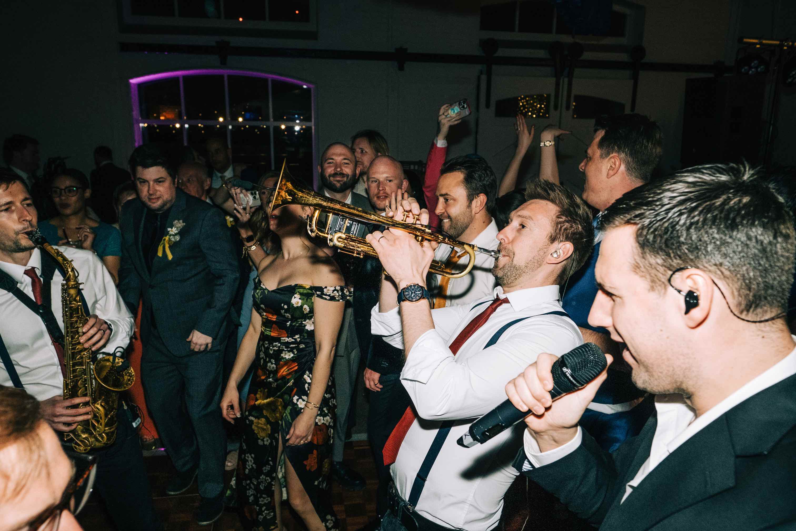 Jo & Justin's wedding - horns on the dancefloor