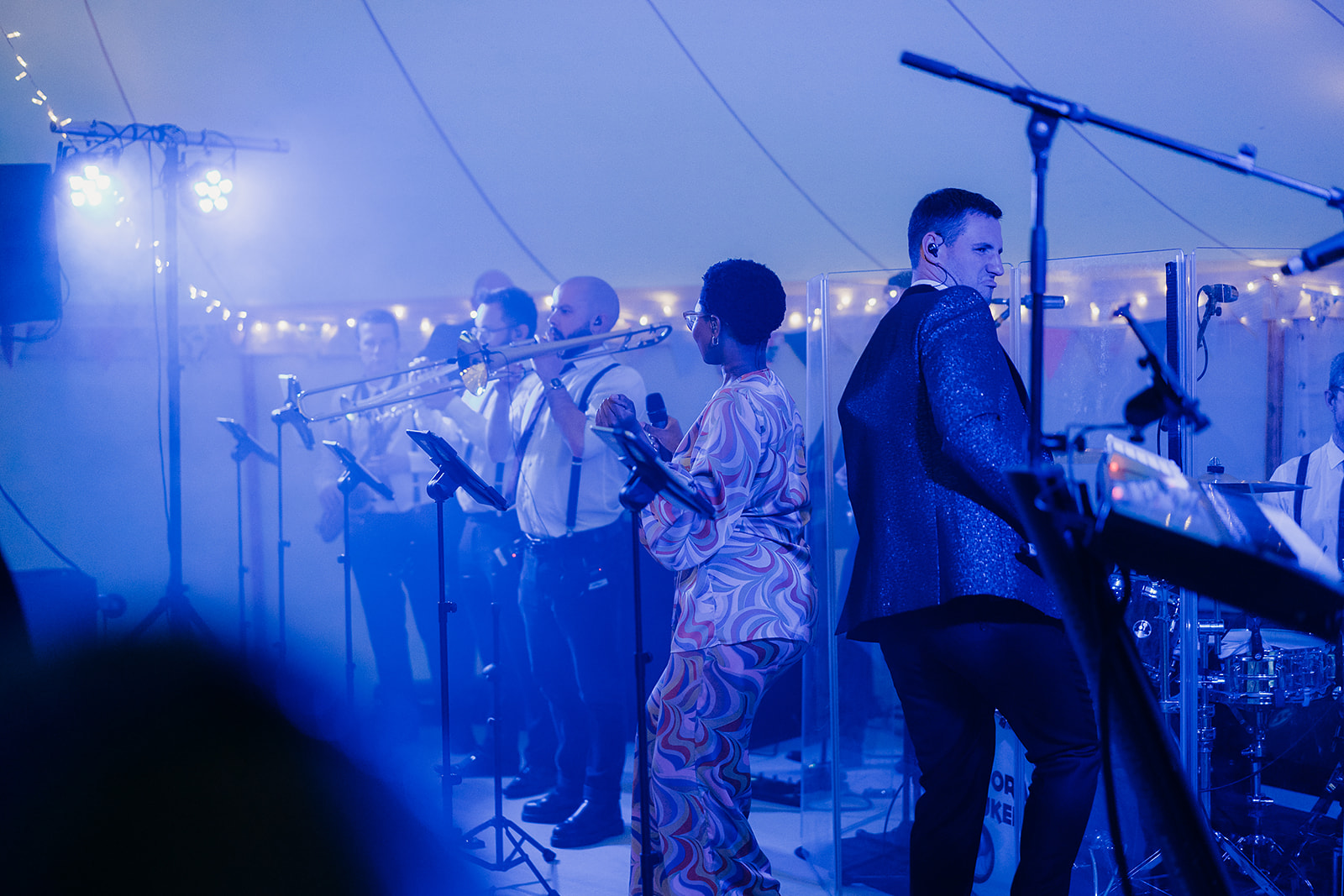 Henry & Natasha's wedding - singers and band dancing