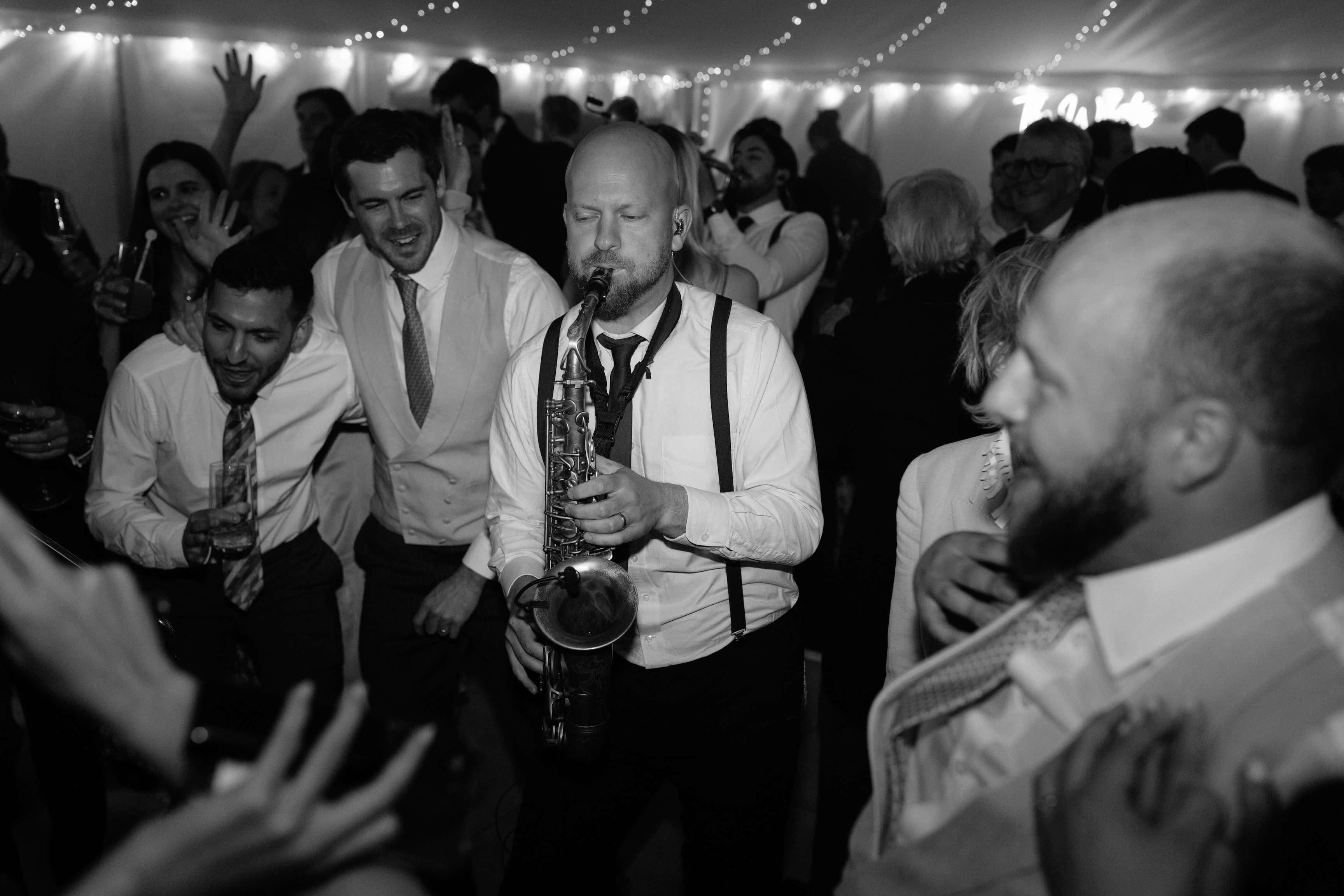 Rose & Alex's wedding - sax on the dancefloor