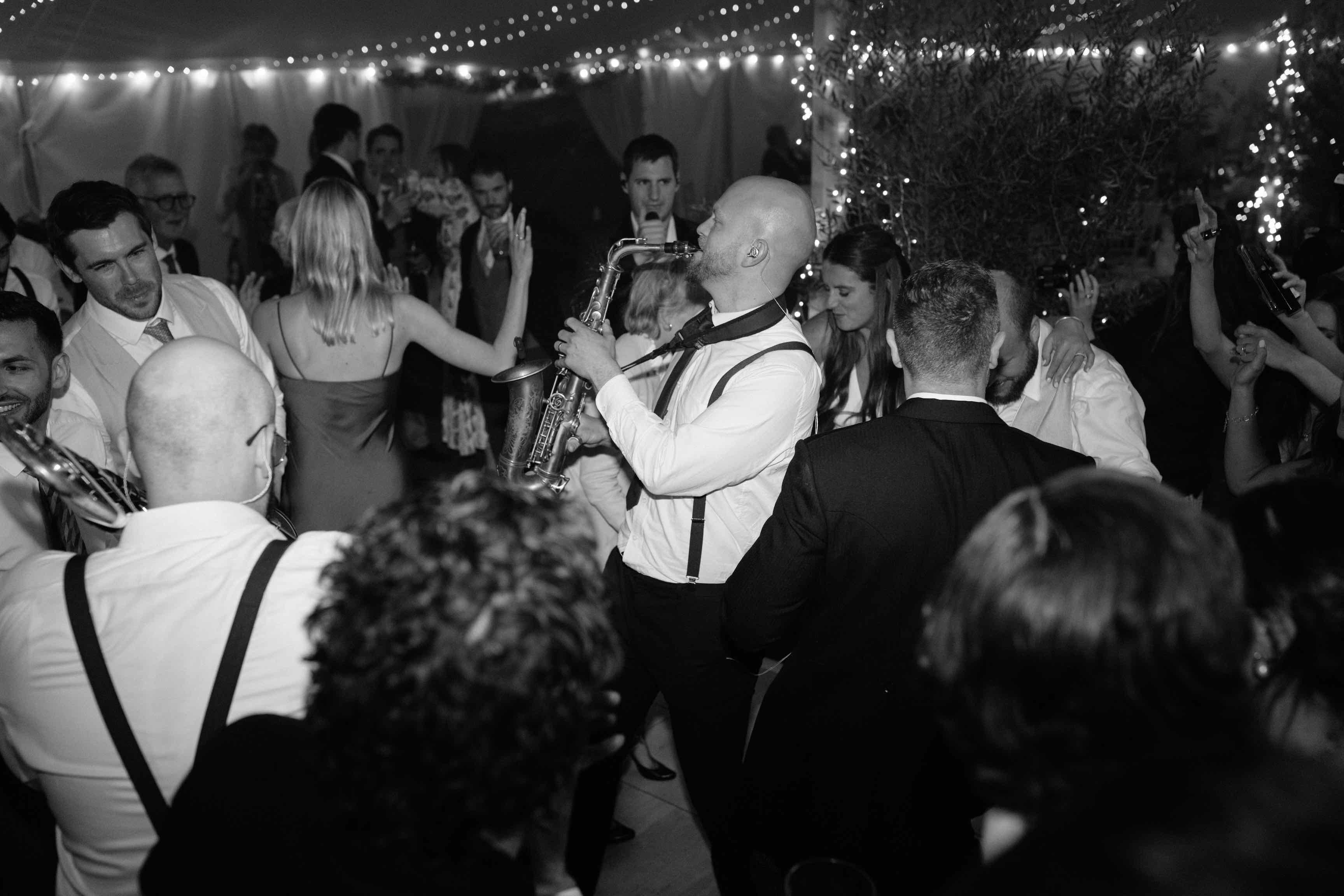 Rose & Alex's wedding - horns on the dancefloor